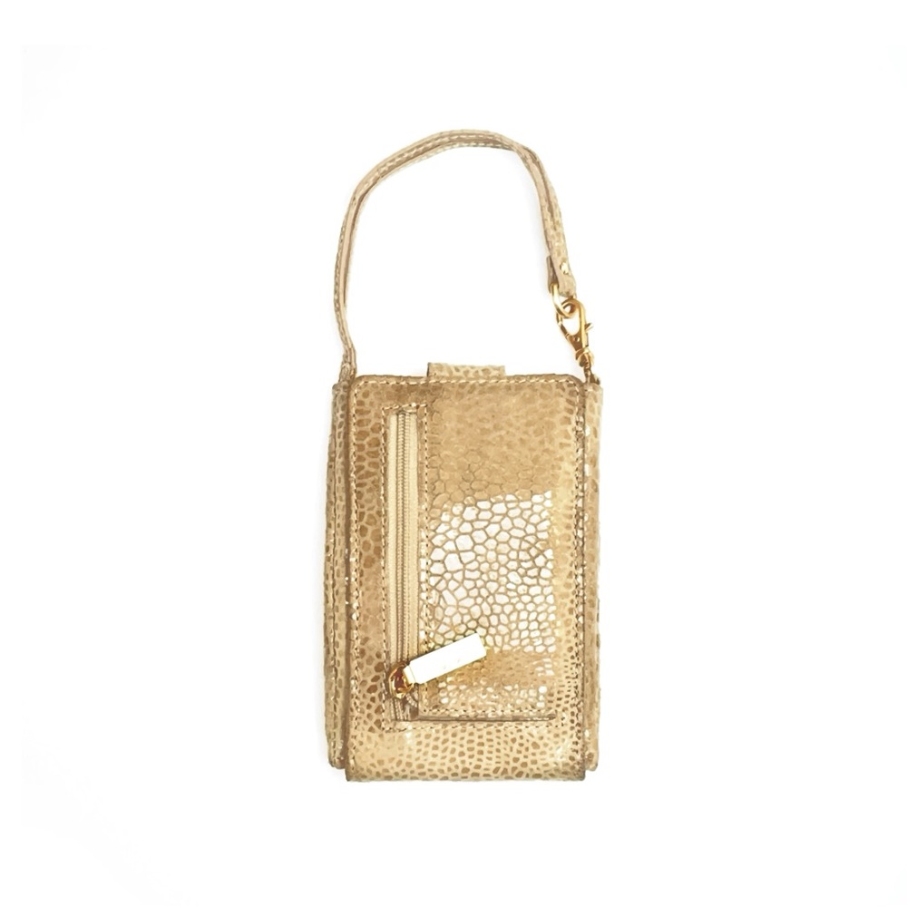 Hobo MINI CONVERTIBLE POUCH WRISTLET card wallet leather BEIGE SHIMMERY REPTILE